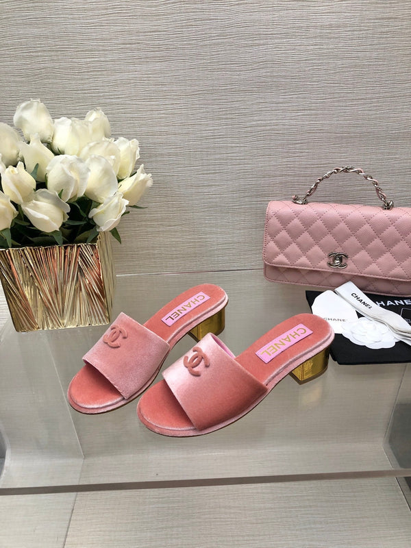 CC 25C Mules con tacco medio in velluto rosa 212953