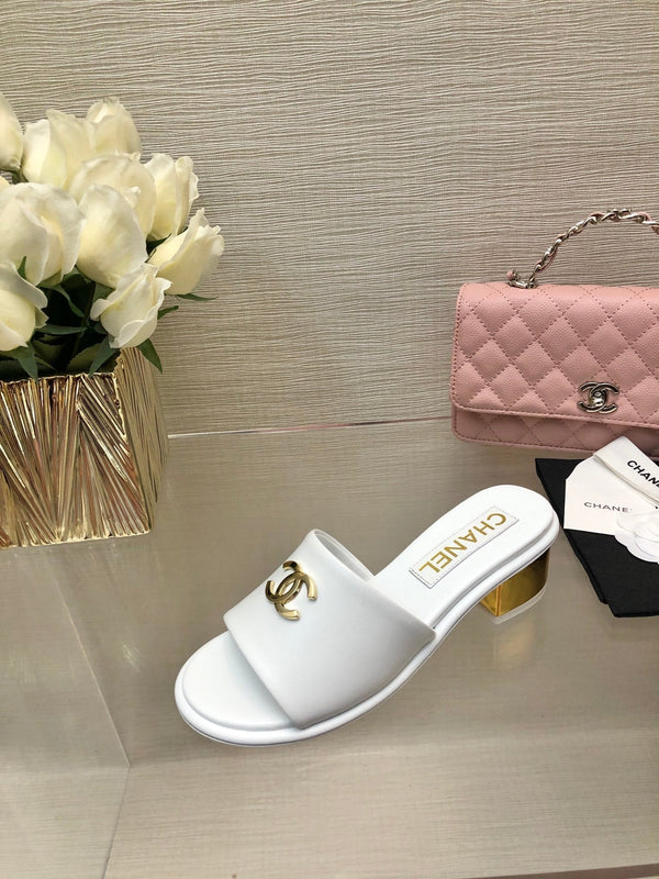 CC 25C Mid Heel Mule White Genuine Calfskin 212954