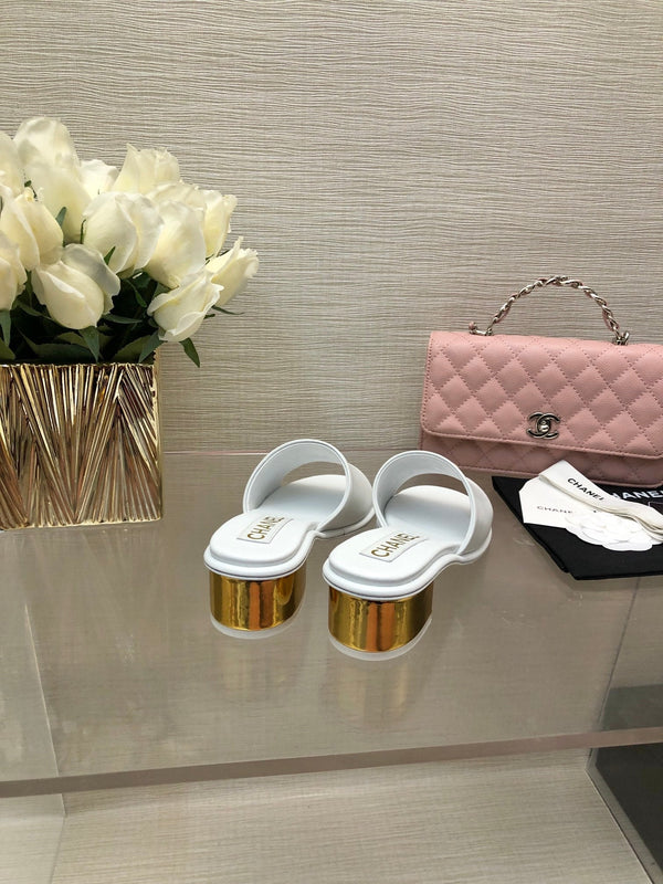 CC 25C Mid Heel Mule White Genuine Calfskin 212954