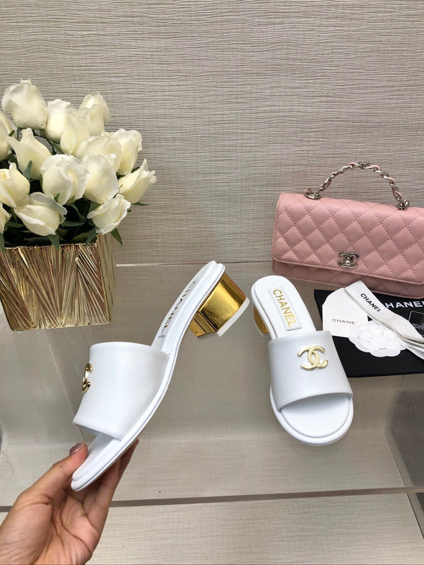 CC 25C Mid Heel Mule White Genuine Calfskin 212954