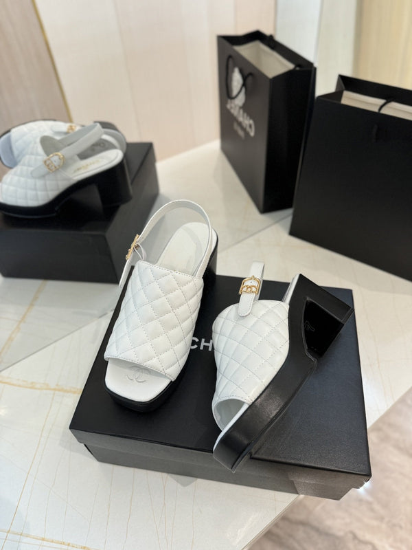 high heel 100 slingback sandal white black quilted calfskin