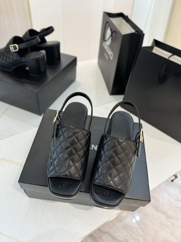 sandalo tacco alto 100 slingback in pelle di vitello trapuntata nera