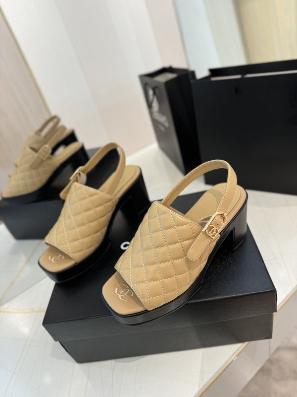 sandalo tacco alto 100 slingback beige nero in pelle di vitello trapuntata