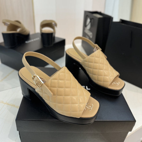 sandalo tacco alto 100 slingback beige nero in pelle di vitello trapuntata