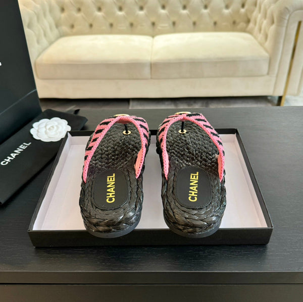 CC 26s Double C Hottest Flip-Flops Black Pink Knit
