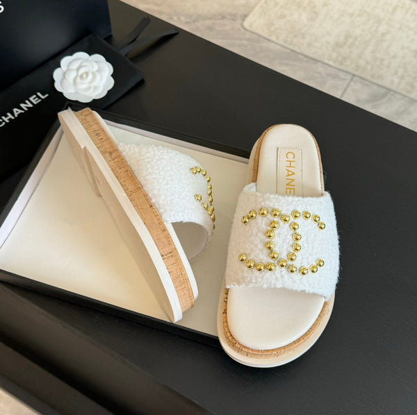 CC 25C Slippers White Satin Fabric 212980