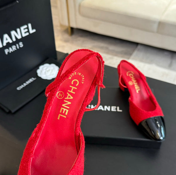 slingbacks 65 red tweed black patent calfskin