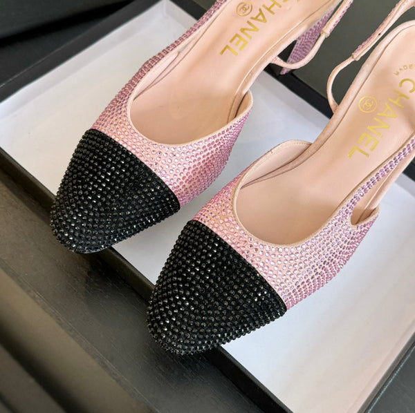 slingback 65 rosa nero vitello glitter