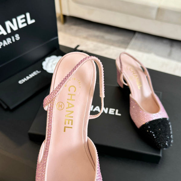 slingback 65 rosa nero vitello glitter