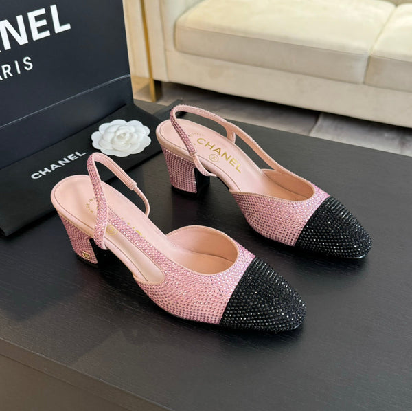 slingback 65 rosa nero vitello glitter
