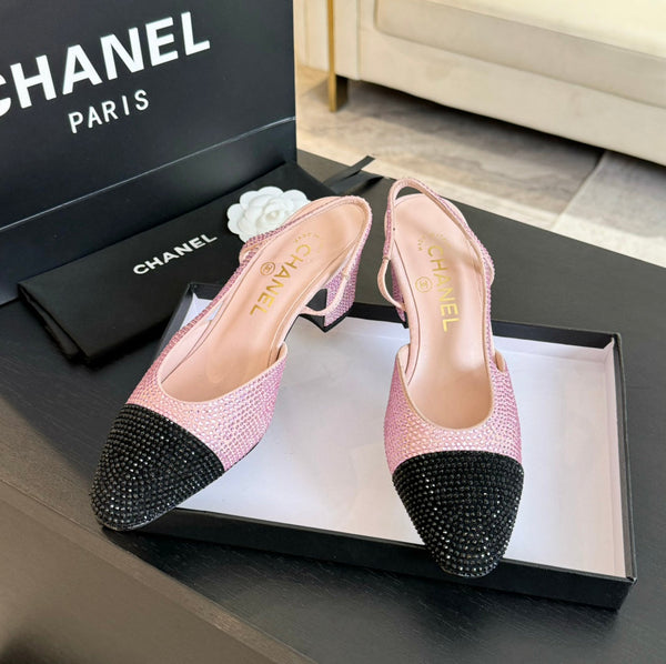 slingback 65 rosa nero vitello glitter
