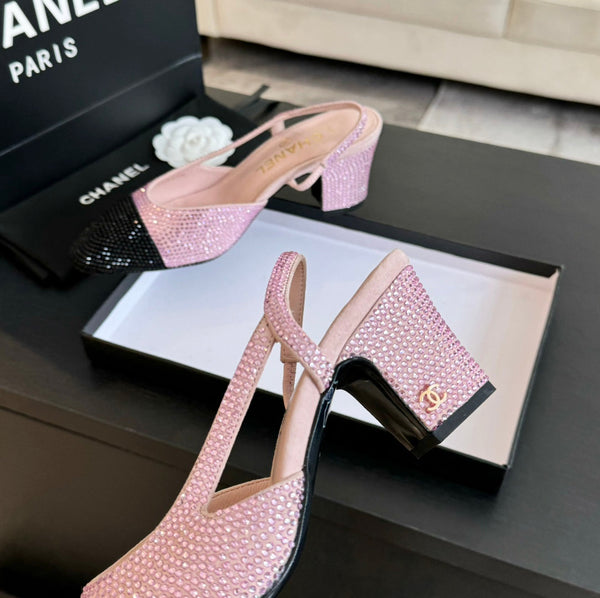 slingback 65 rosa nero vitello glitter