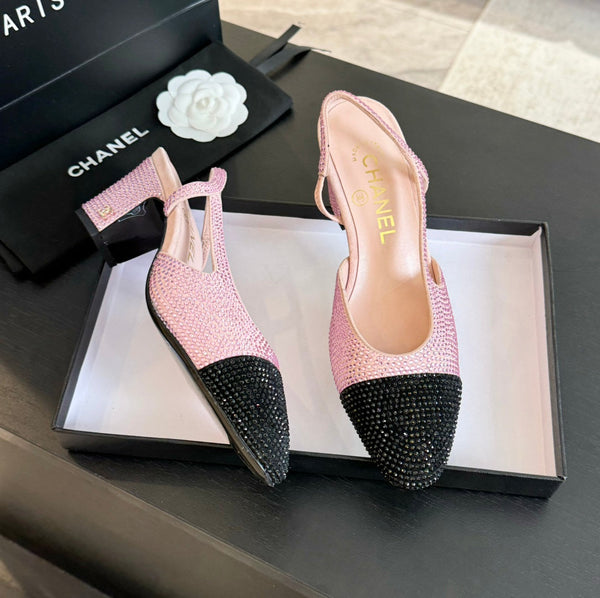 slingback 65 rosa nero vitello glitter