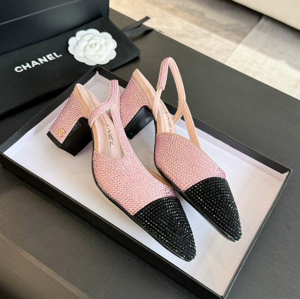 slingback 65 rosa nero vitello glitter