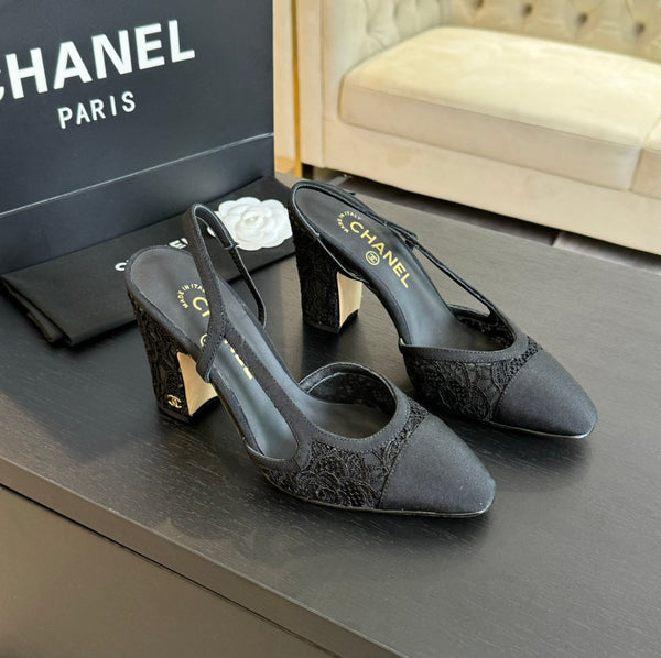 slingbacks 95 black lace grosgrain