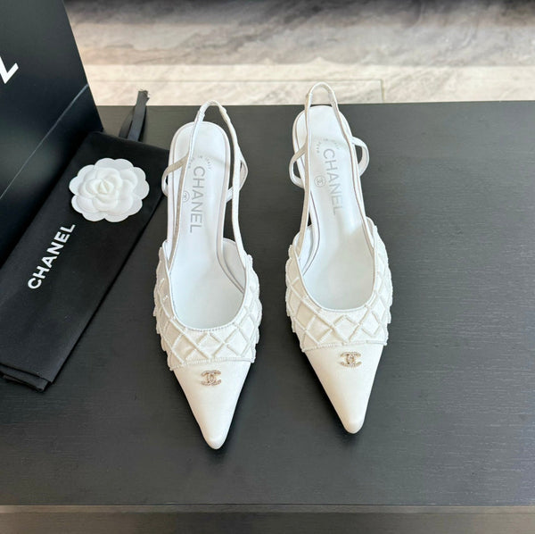 cc slingbacks 65 in pelle di agnello satinata bianca