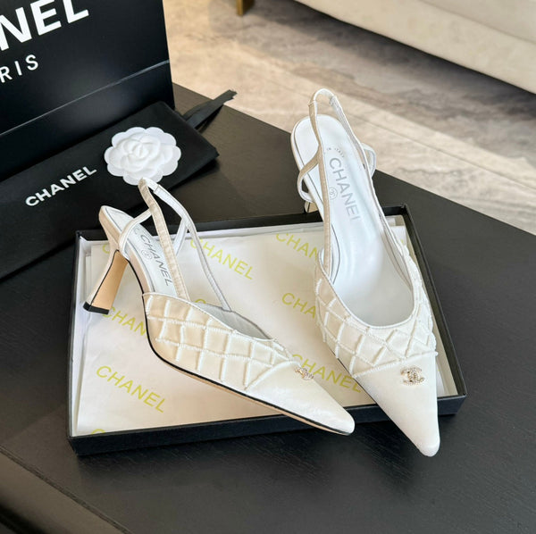 cc slingbacks 65 in pelle di agnello satinata bianca