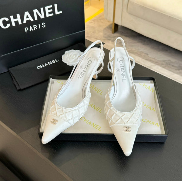 cc slingbacks 65 in pelle di agnello satinata bianca