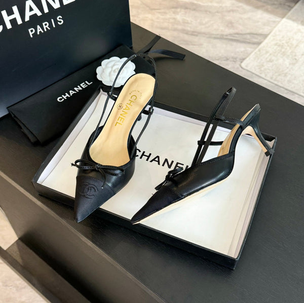 cc slingbacks 65 fiocco in pelle di agnello nera grosgrain