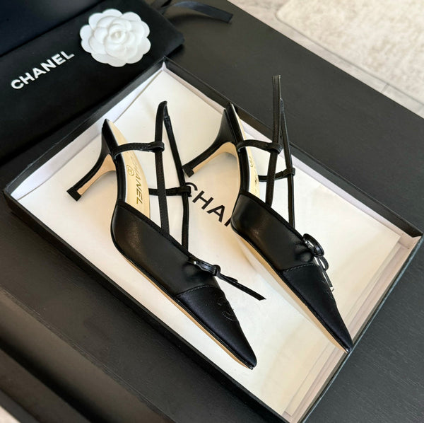 cc slingbacks 65 fiocco in pelle di agnello nera grosgrain