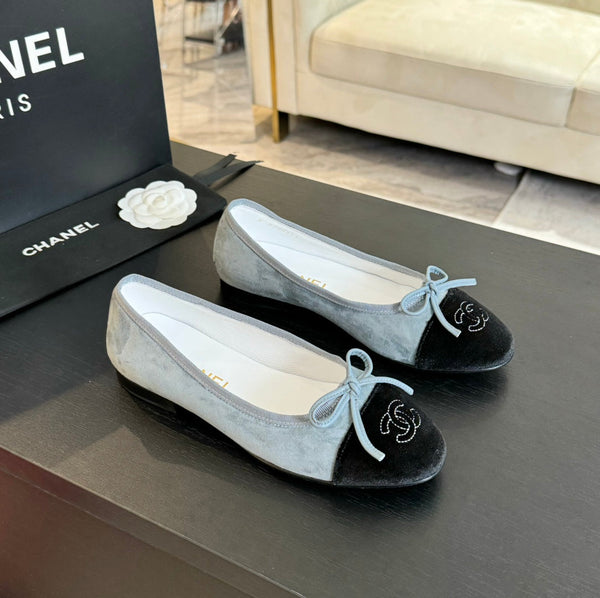 ballerina blu nuvola in camoscio e tela nera
