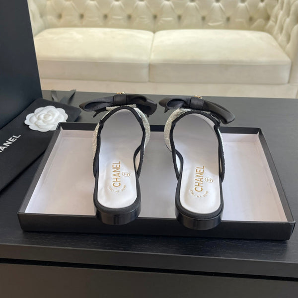 SANDALI BASSI BIG BOW IN SETA BIANCA CON PAILLETTES GLITTER