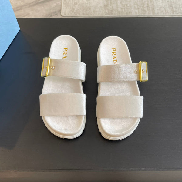 SANDALI PRA SLIDES IN VELLUTO BIANCO