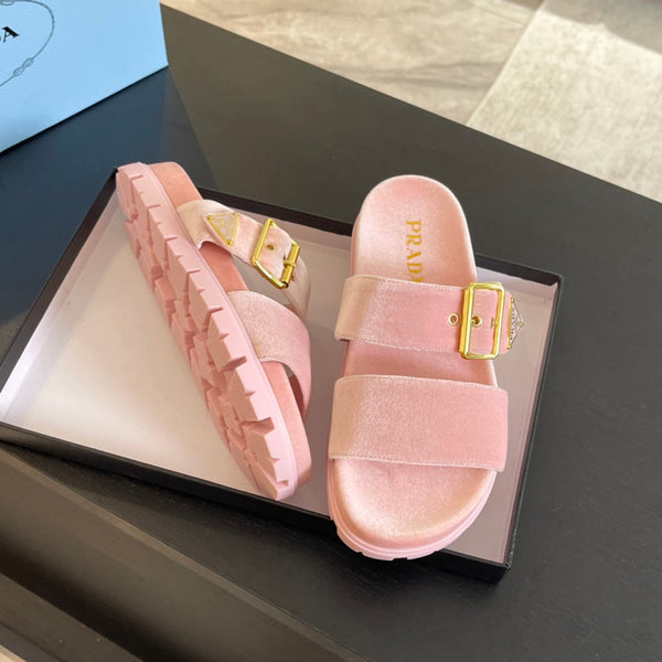 SANDALI PRA SLIDES IN VELLUTO ROSA CHIARO