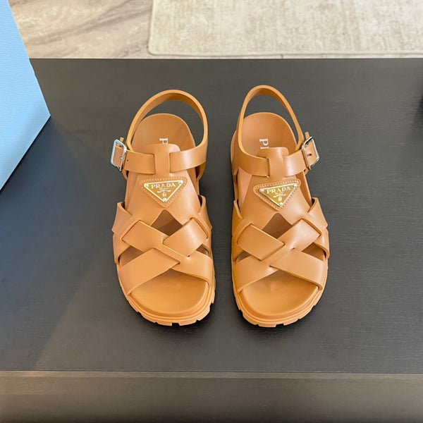 SANDALI IN GOMMA INCROCIATI PRA IN PELLE DI VITELLO BRONZO