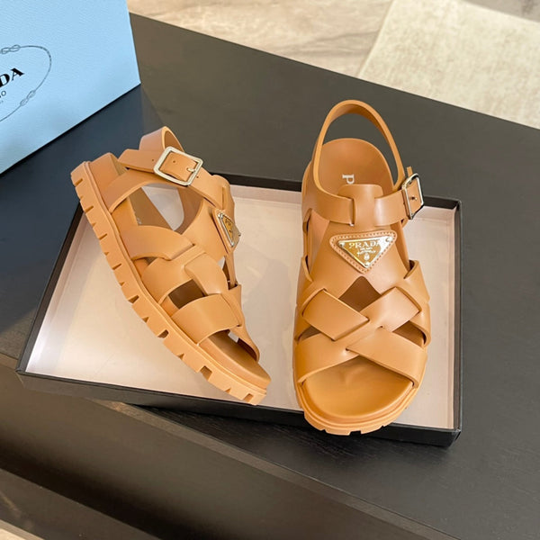 SANDALI IN GOMMA INCROCIATI PRA IN PELLE DI VITELLO BRONZO