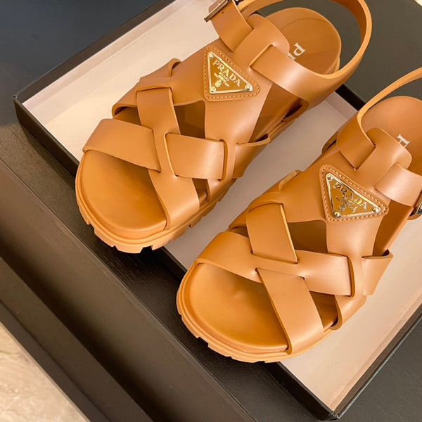 SANDALI IN GOMMA INCROCIATI PRA IN PELLE DI VITELLO BRONZO