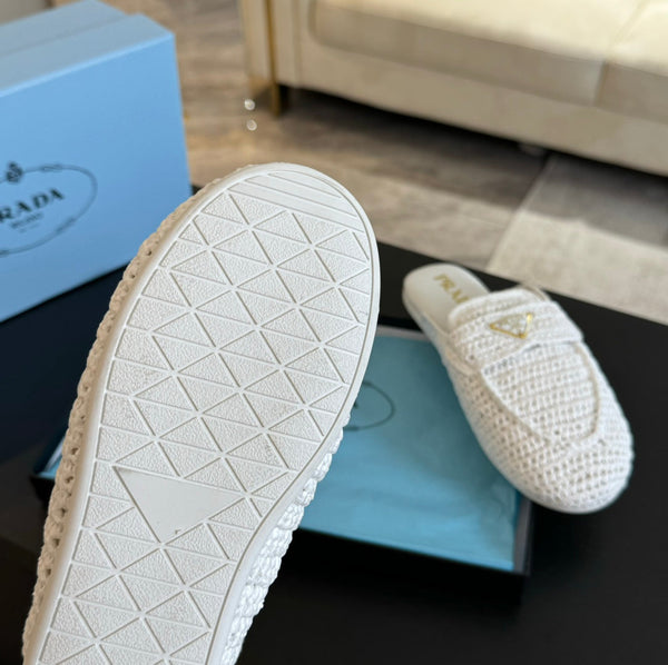 PRA CROCHET SPECIAL MULES IN PELLE DI AGNELLO BIANCA