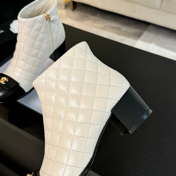 Stivaletti CC 50mm Bianco Nero Pelle di Agnello Trapuntata