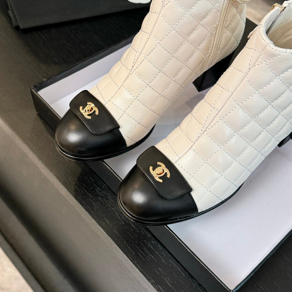 Stivaletti CC 50mm Bianco Nero Pelle di Agnello Trapuntata