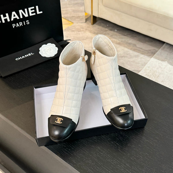Stivaletti CC 50mm Bianco Nero Pelle di Agnello Trapuntata