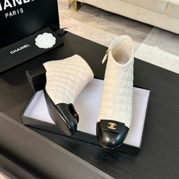 Stivaletti CC 50mm Bianco Nero Pelle di Agnello Trapuntata