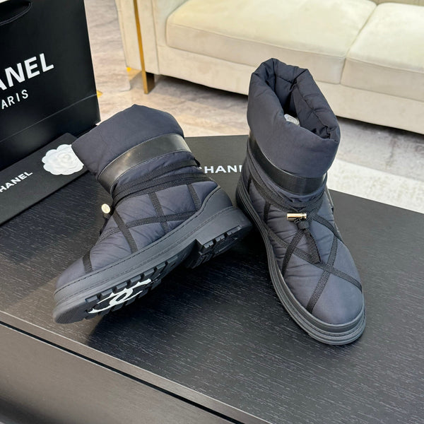 CC Ankle Boots Grey Mix Black Wind Cloth Quilted