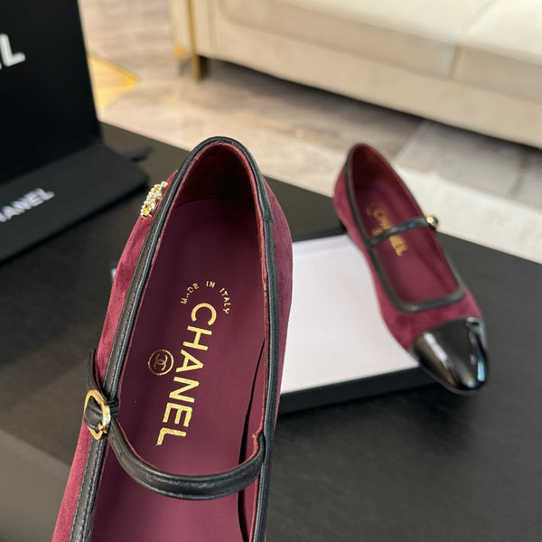 CC Mary Jane Nero Rosso Scuro Scamosciato
