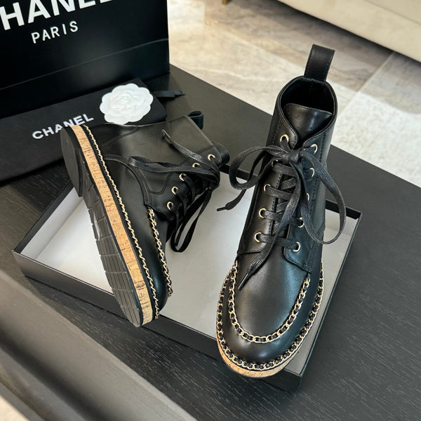 CC Ankle Boots Black With Chain Calfskin