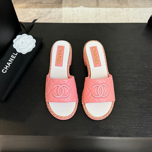 PANTOFOLA ALTE FLATFORM IN PELLE DI MONTONE ROSA GOFFRATA