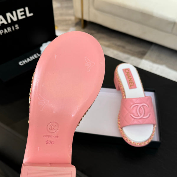 PANTOFOLA ALTE FLATFORM IN PELLE DI MONTONE ROSA GOFFRATA