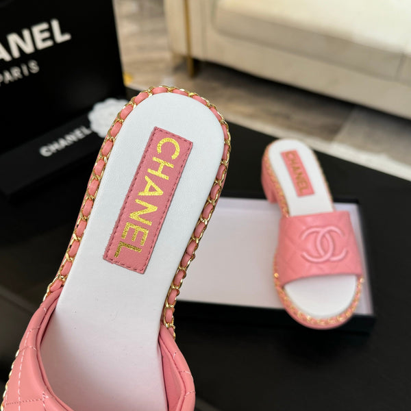 PANTOFOLA ALTE FLATFORM IN PELLE DI MONTONE ROSA GOFFRATA