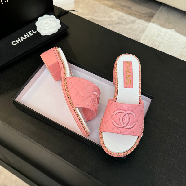 PANTOFOLA ALTE FLATFORM IN PELLE DI MONTONE ROSA GOFFRATA