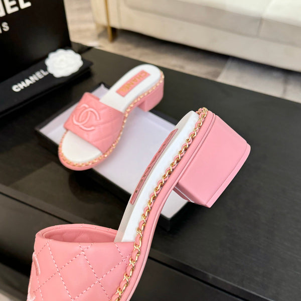 PANTOFOLA ALTE FLATFORM IN PELLE DI MONTONE ROSA GOFFRATA