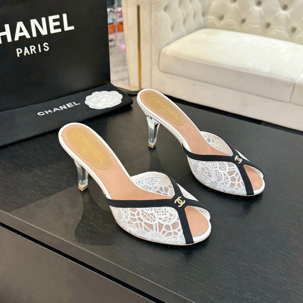 CC 26s Sandal 7cm Black White Mesh Lambskin 700610