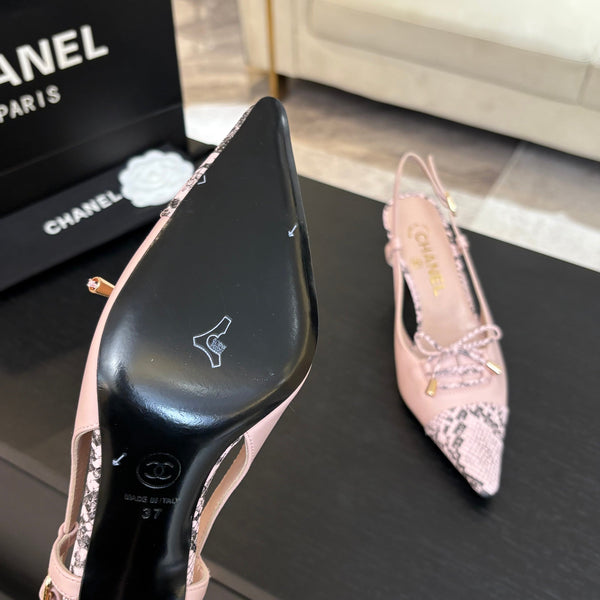 DÉCOLLETÉ CON TACCO ALTO 65 MM IN ROSA CONFEZIONE CON MOTIVO SERPENTE IN PELLE DI AGNELLO
