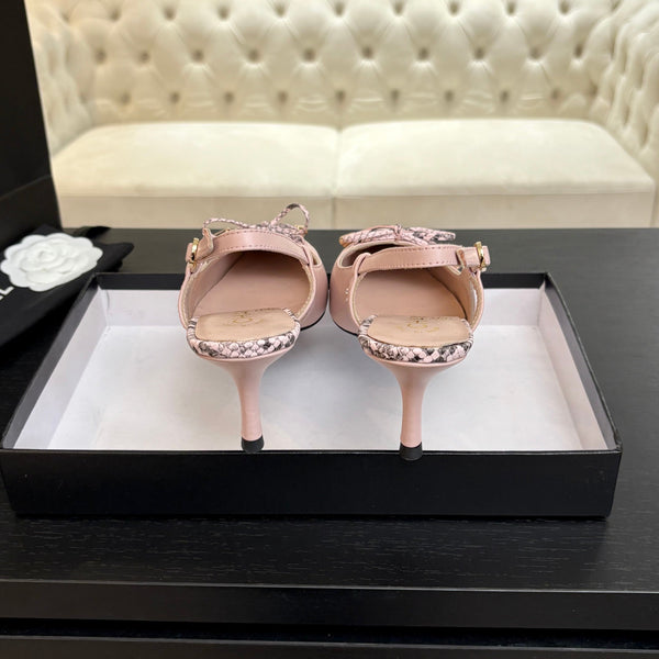 DÉCOLLETÉ CON TACCO ALTO 65 MM IN ROSA CONFEZIONE CON MOTIVO SERPENTE IN PELLE DI AGNELLO