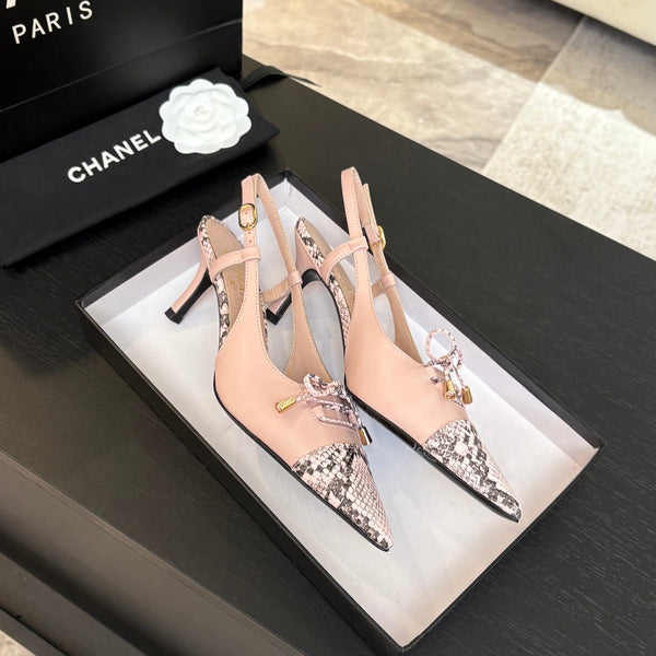 DÉCOLLETÉ CON TACCO ALTO 65 MM IN ROSA CONFEZIONE CON MOTIVO SERPENTE IN PELLE DI AGNELLO