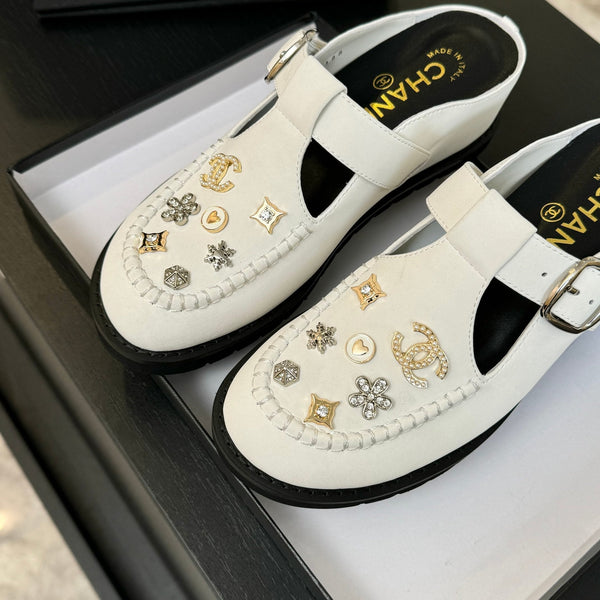 CC 25C Sandalo Mule Bianco Pelle di Vacchetta Importata 212943