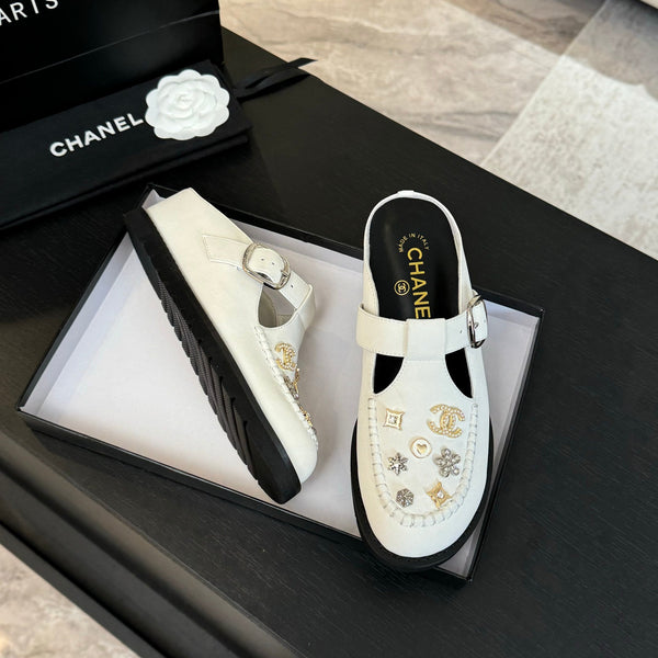 CC 25C Sandalo Mule Bianco Pelle di Vacchetta Importata 212943